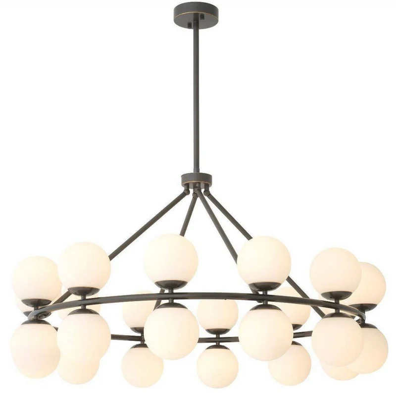 Casa Padrino Luxus Kronleuchter Bronzefarben / Weiß Ø 115 x H. 65 cm - Moderner Metall Kronleuchter mit runden Glas Lampenschirmen - Luxus Kollektion