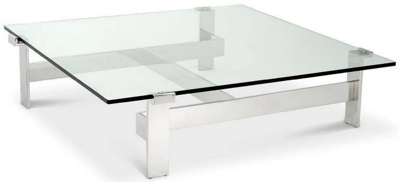 Casa Padrino Luxus Couchtisch Silber 120 x 120 x H. 30 cm - Quadratischer Edelstahl Wohnzimmertisch mit Glasplatte - Wohnzimmer Möbel - Luxus Qualität