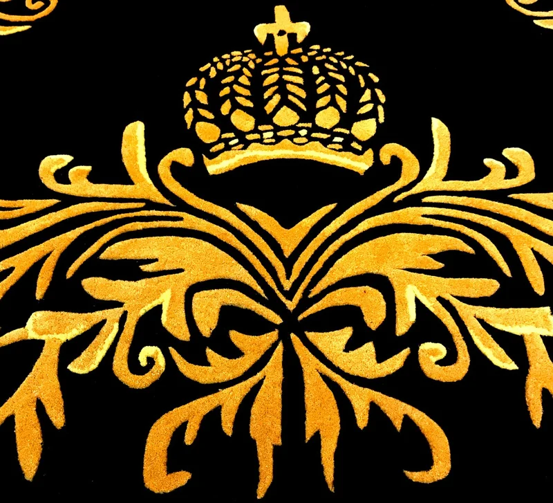Pompöös by Casa Padrino Luxus Teppich von Harald Glööckler - ALLE GRÖßEN - Krone Schwarz / Gold - Barock Design Teppich - Handgewebt aus Wolle