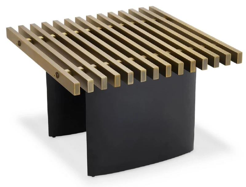Casa Padrino Luxus Industrial Design Beistelltisch Messingfarben / Schwarz 60,5 x 60,5 x H. 40 cm - Industrie Stil Tisch mit Metallgitter Tischplatte und ellipsenförmigen Tischbeinen - Luxus Qualität