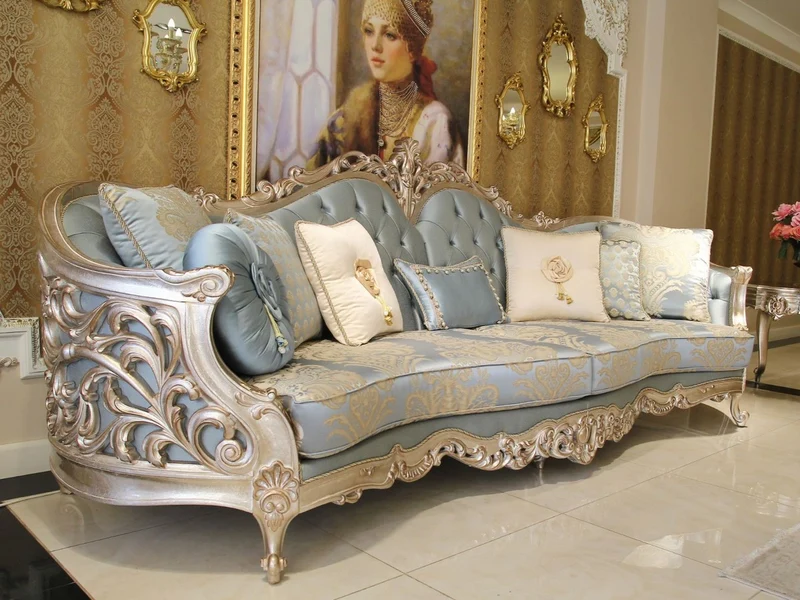 Casa Padrino Luxus Barock Wohnzimmer Set - 2 Sofas & 2 Sessel & 1 Couchtisch & 2 Beistelltische - Wohnzimmer Möbel im Barockstil - Edel & Prunkvoll