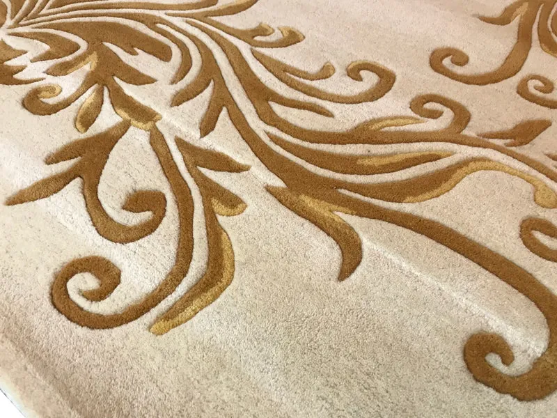 Pompöös by Casa Padrino Luxus Teppich von Harald Glööckler 160 x 230 cm Krone Creme / Gold - Barock Design Teppich - Handgewebt aus Wolle