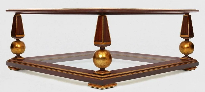 Casa Padrino Luxus Barock Couchtisch Dunkelbraun / Antik Gold 113 x 113 x H. 47 cm - Prunkvoller Massivholz Wohnzimmertisch mit Glasplatten - Barock Wohnzimmer Möbel