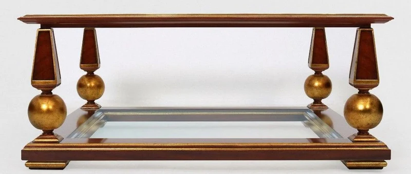 Casa Padrino Luxus Barock Couchtisch Dunkelbraun / Antik Gold 113 x 113 x H. 47 cm - Prunkvoller Massivholz Wohnzimmertisch mit Glasplatten - Barock Wohnzimmer Möbel