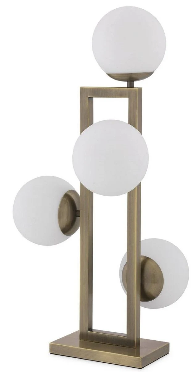 Casa Padrino Luxus Tischleuchte Messingfarben / Weiß 35 x 37,5 x H. 65,5 cm - Elegante Schreibtischleuchte mit runden Glas Lampnschirmen - Luxus Leuchten