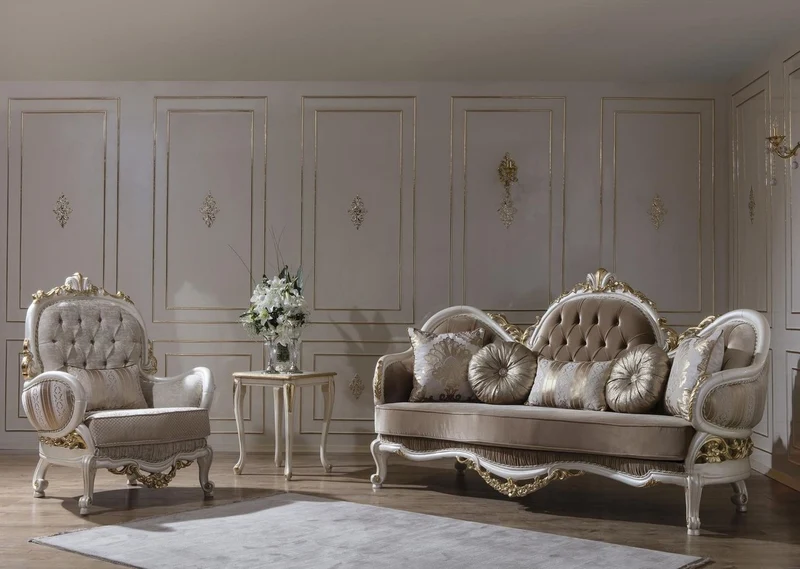Casa Padrino Luxus Barock Sofa Braun / Weiß / Gold 220 x 80 x H. 124 cm - Prunkvolles Wohnzimmer Sofa mit dekorativen Kissen - Barock Möbel
