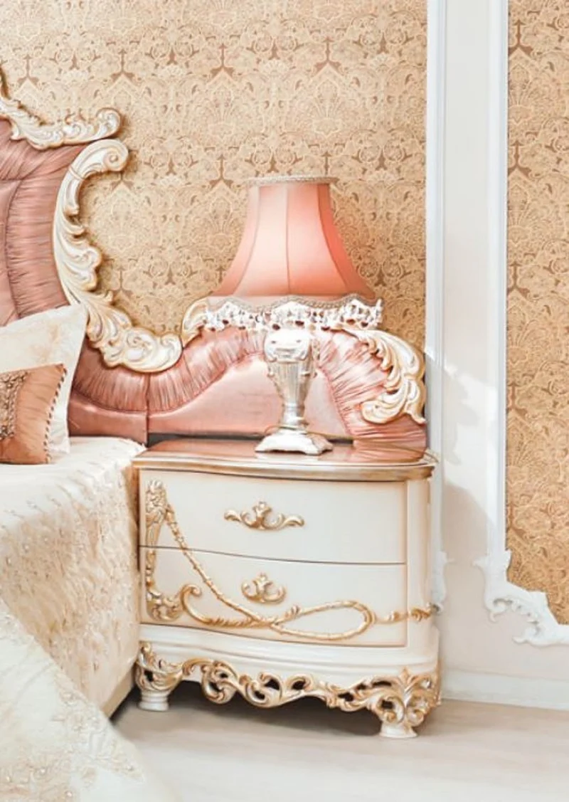 Casa Padrino Luxus Barock Nachtkommoden Set Weiß / Creme / Kupferfarben 70 x 55 x H. 68 cm - Prunkvolle Massivholz Nachttische - Barock Schlafzimmer Möbel