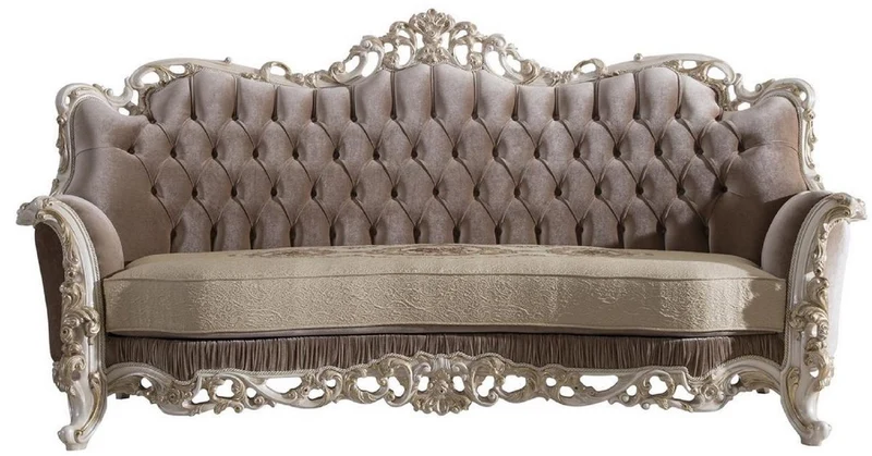 Casa Padrino Luxus Barock Wohnzimmer Sofa mit dekorativen Kissen Braun / Beige / Weiß / Gold 240 x 90 x H. 120 cm - Edle Barock Wohnzimmer Möbel