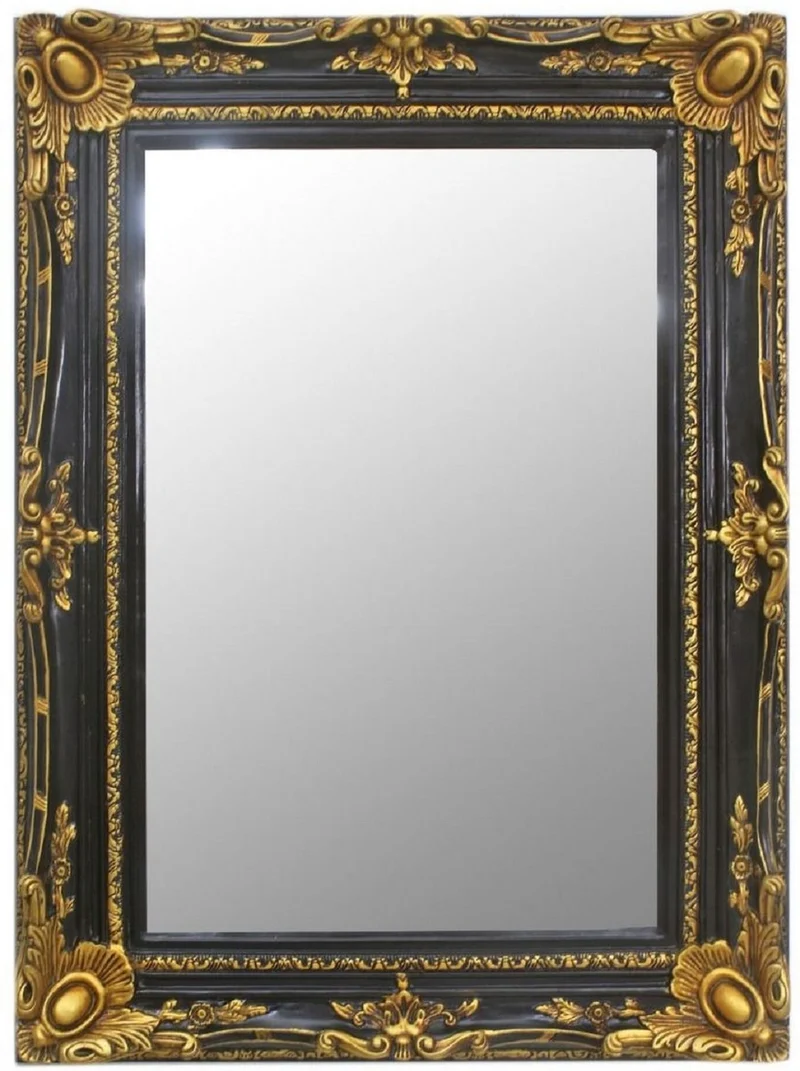 Casa Padrino Barock Spiegel Schwarz / Gold 90 x 10 x H. 120 cm - Handgefertigter Wandspiegel im Barockstil - Garderoben Spiegel - Wohnzimmer Spiegel - Barock Möbel