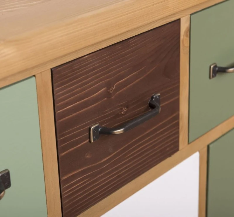 Casa Padrino Landhausstil Kommode Hellbraun / Mehrfarbig 180 x 48 x H. 95 cm - Massivholz Schrank mit 19 Schubladen - Landhausstil Möbel