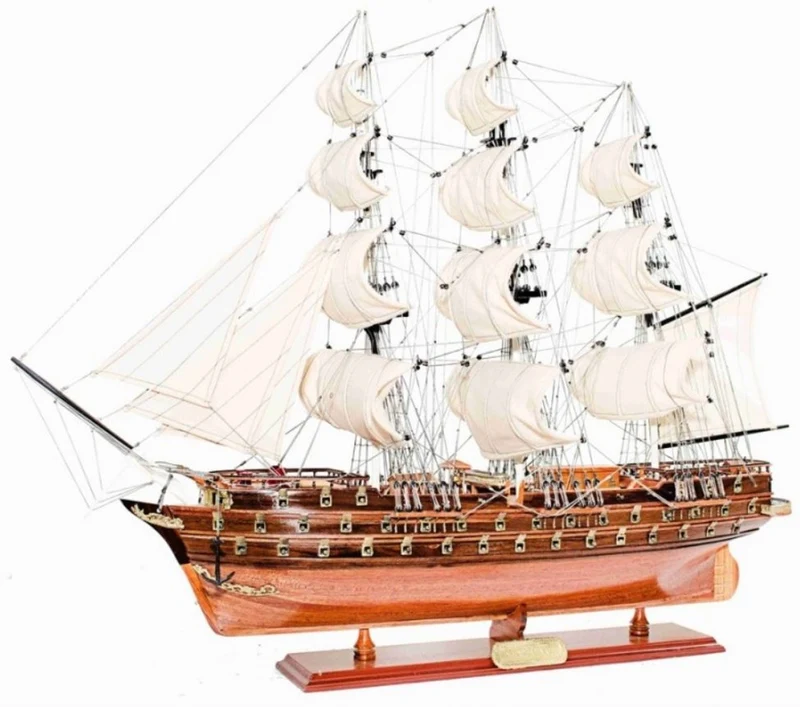 Casa Padrino Luxus Flaggschiff Napoleon mit Massivholz Ständer Braun 104 x 20 x H. 76 cm - Handgefertigt Deko Schiff Holzschiff Segelschiff Kriegsschiff Modellboot Modellschiff