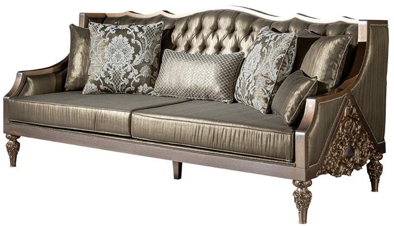 Casa Padrino Luxus Barock Sofa Grün / Silber / Kupfer / Gold 210 x 86 x H. 89 cm - Wohnzimmer Sofa mit dekorativen Kissen - Barock Wohnzimmer Möbel