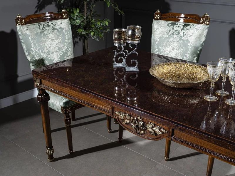 Casa Padrino Luxus Barock Esszimmer Set Mintgrün / Braun - 1 Esstisch & 6 Esszimmerstühle - Edle Esszimmer Möbel im Barockstil