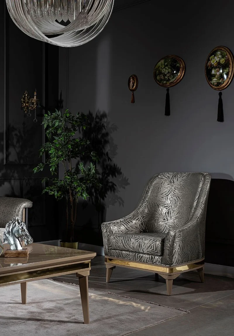 Casa Padrino Luxus Art Deco Wohnzimmer Sessel Silber / Schwarz / Beige / Gold 80 x 83 x H. 97 cm - Art Deco Wohnzimmer Möbel