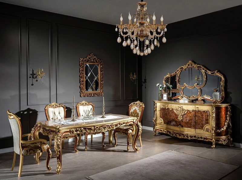 Casa Padrino Luxus Barock Esszimmer Stuhl Set Weiß / Gold / Braun / Gold 57 x 54 x H. 115 cm - Edles Küchen Stühle 6er Set im Barockstil - Barock Esszimmer Möbel
