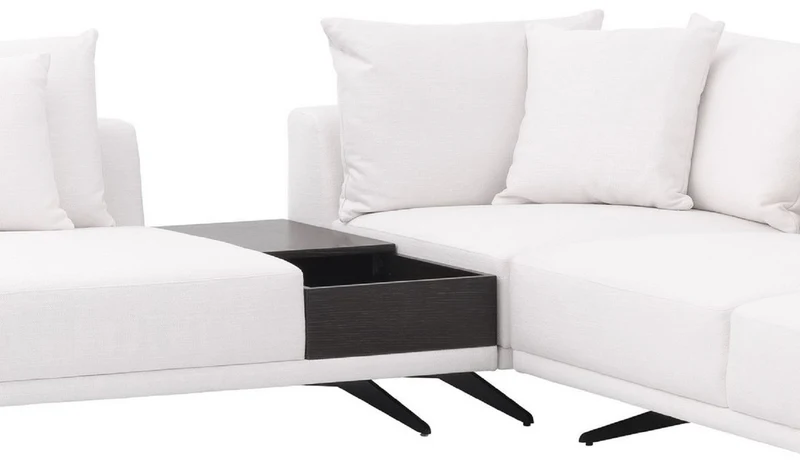 Casa Padrino Luxus Ecksofa Weiß / Bronzefarben 340 x 292 x H. 64 cm - Edles Wohnzimmer Sofa mit Kissen - Luxus Möbel - Luxus Qualität