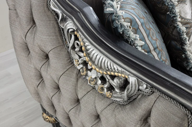 Casa Padrino Luxus Barock Sofa Silber / Türkis / Gold 248 x 96 x H. 118 cm - Prunkvolles Massivholz Wohnzimmer Sofa mit elegantem Muster und dekorativen Kissen - Barock Wohnzimmer Möbel