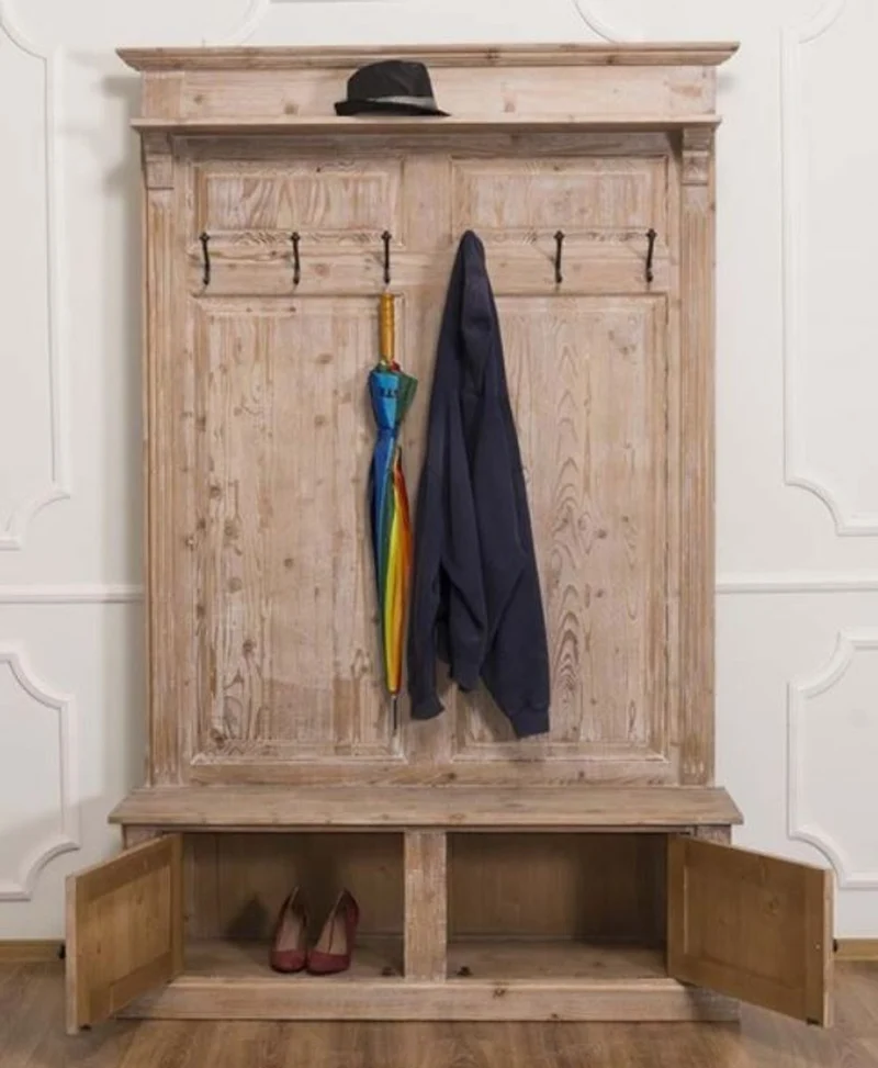 Casa Padrino Landhausstil Garderobe Naturfarben 140 x 41 x H. 210 cm - Massivholz Garderobenschrank - Landhausstil Garderoben Möbel