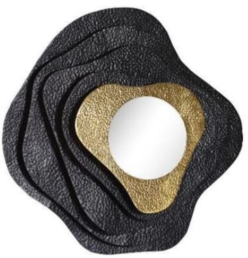 Casa Padrino Designer Spiegel Schwarz / Gold 96 x H. 96 cm - Moderner pulverbeschichteter und galvanisierter Metall Wandspiegel - Luxus Kollektion