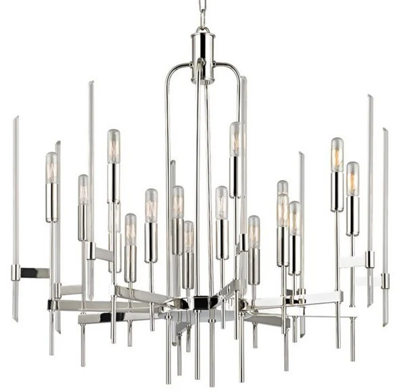 Casa Padrino Luxus Kronleuchter Silber 76,2 x 76,2 x H. 73,7 cm - Elegante Kronleuchter mit Messing Armen und Glasstäben - Luxus Kollektion