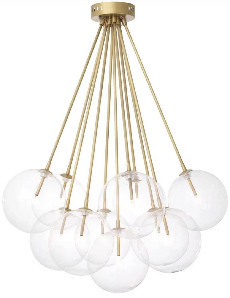 Casa Padrino Luxus Halogen Deckenleuchte Antik Messingfarben Ø 66 x H. 94,5 cm - Dimmbare Deckenlampe mit runden Glas Lampenschirmen - Luxus Qualität