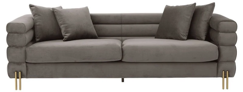 Casa Padrino Luxus Couch Grau / Messingfarben 230 x 95 x H. 70,5 cm - Wohnzimmer Sofa mit edlem Samtstoff - Luxus Möbel