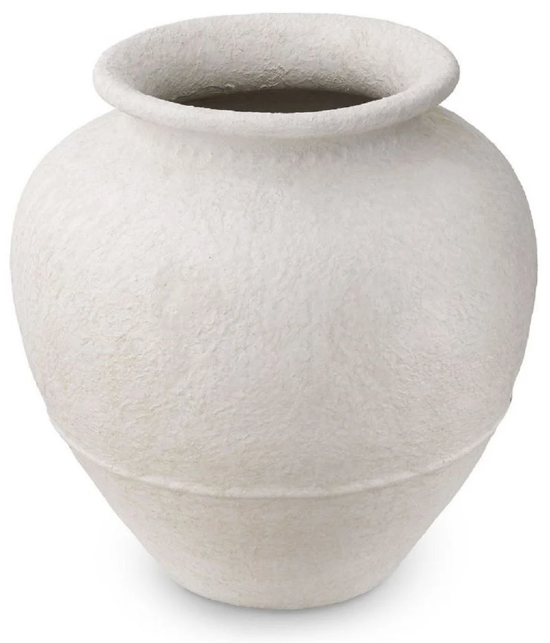 Casa Padrino Luxus Tonvase Matt Weiß Ø 45 x H. 54 cm - Handgefertigte Runde Deko Vase - Wohnzimmer Deko - Garten Deko - Deko Accessoires