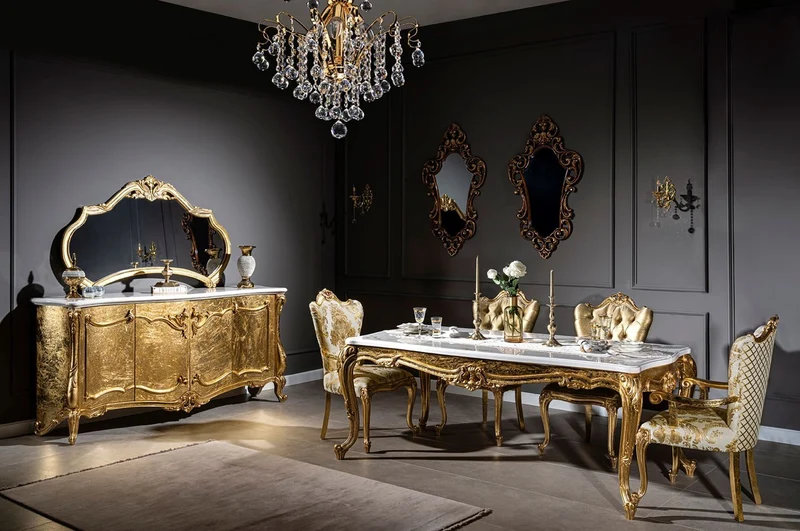 Casa Padrino Luxus Barock Esstisch Weiß / Gold 202 x 102 x H. 80 cm - Massivholz Küchentisch - Esszimmertisch - Prunkvolle Esszimmer Möbel im Barockstil