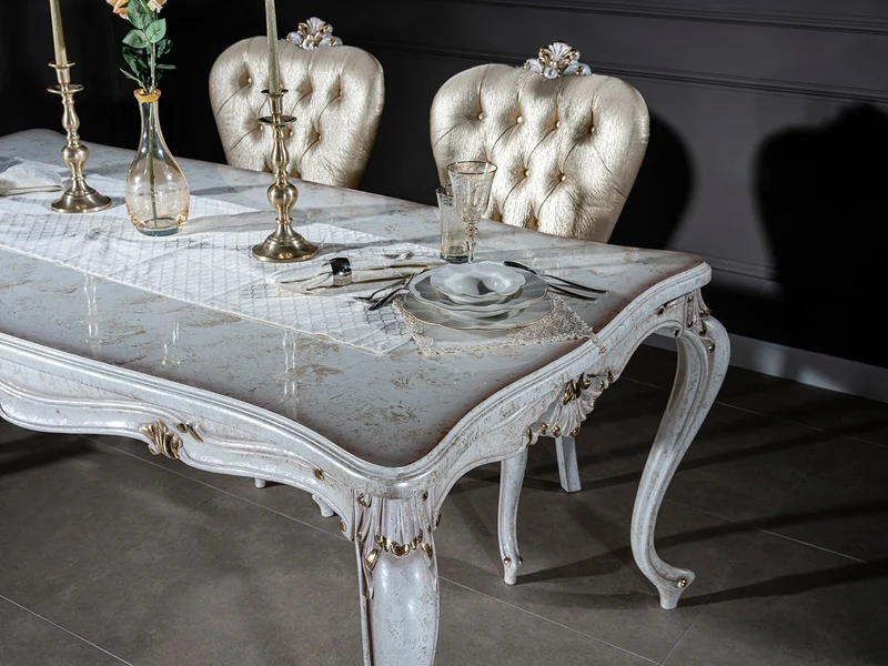 Casa Padrino Luxus Barock Esstisch Antik Weiß / Gold 201 x 102 x H. 80 cm - Massivholz Küchentisch - Esszimmertisch - Esszimmer Möbel im Barockstil