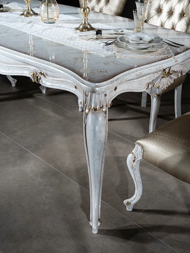 Casa Padrino Luxus Barock Esstisch Antik Weiß / Gold 201 x 102 x H. 80 cm - Massivholz Küchentisch - Esszimmertisch - Esszimmer Möbel im Barockstil