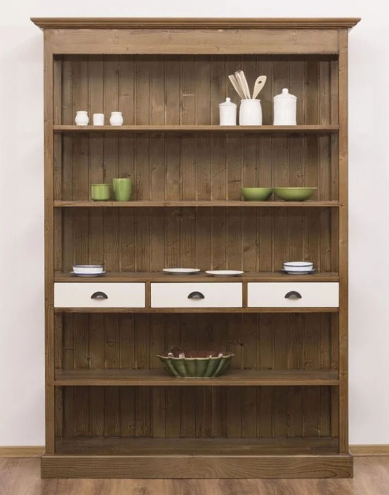 Casa Padrino Landhausstil Regalschrank Braun / Weiß 140 x 39 x H. 197 cm - Landhausstil Schrank mit 3 Schubladen - Massivholz Küchenschrank - Landhausstil Möbel