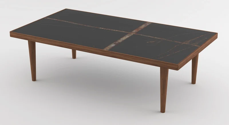 Casa Padrino Luxus Couchtisch Braun / Schwarz 130 x 70 x H. 45 cm - Moderner rechteckiger Massivholz Wohnzimmertisch mit Marmorplatte - Luxus Möbel