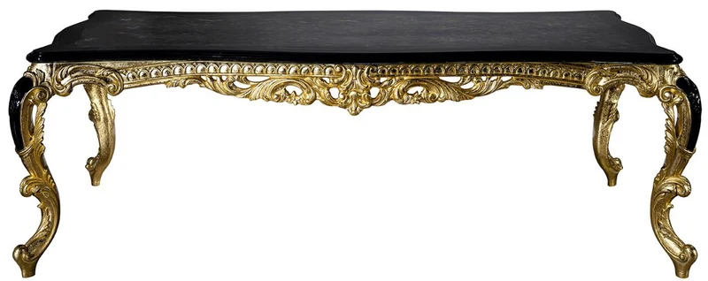 Casa Padrino Luxus Barock Esstisch Schwarz / Gold 230 x 114 x H. 80 cm - Prunkvoller Massivholz Esszimmertisch - Esszimmer Möbel im Barockstil