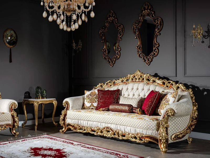 Casa Padrino Luxus Barock Sofa Weiß / Gold / Braun / Gold - Prunkvolles Wohnzimmer Sofa mit dekorativen Kissen - Barock Möbel