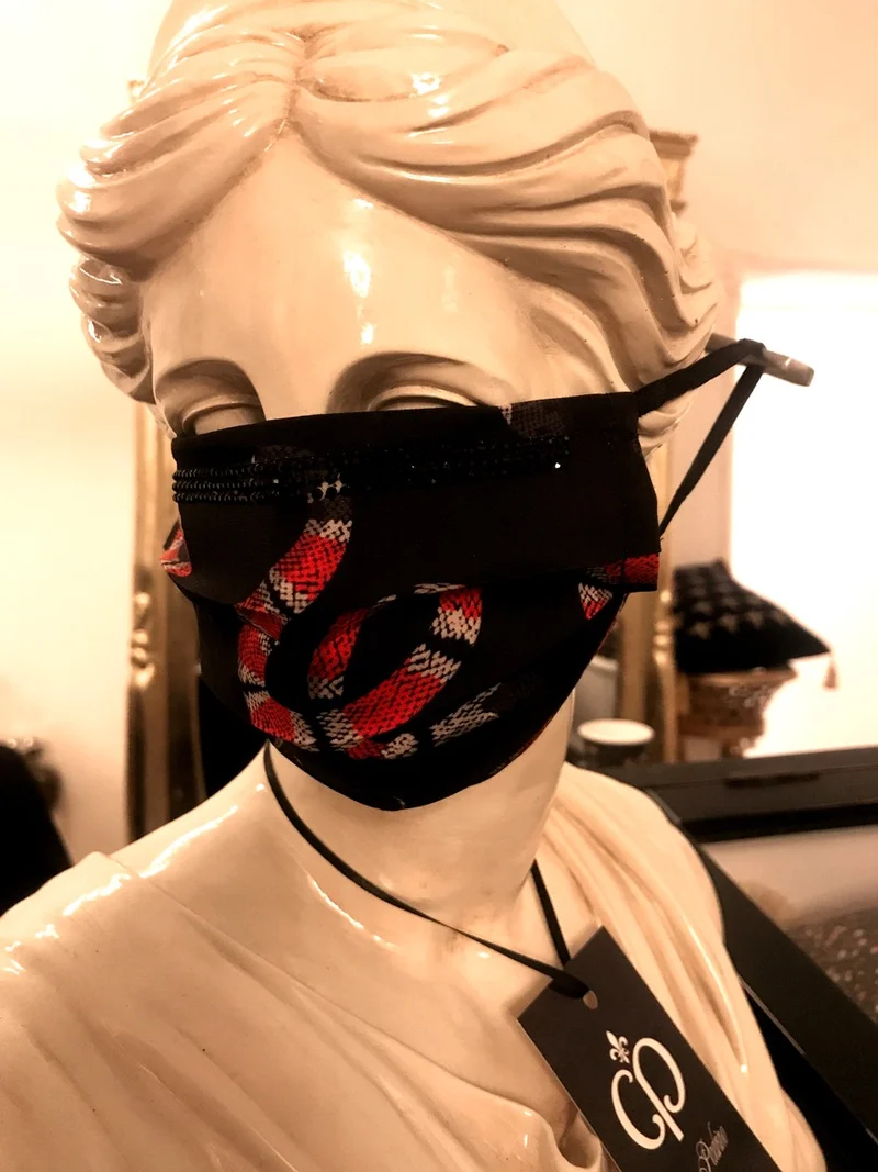 Casa Padrino Bling Bling Snakes Schwarz / Rot - CP Maske mit schwarzen Glitzersteinen