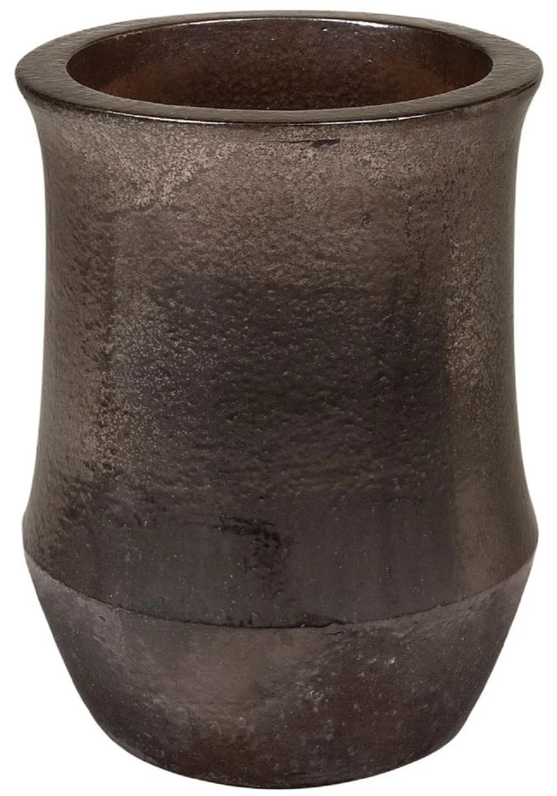 Casa Padrino Jugendstil Blumentopf Schwarz / Bronze Ø 46 x H. 60 cm - Handgefertigter runder Terracotta Pflanzentopf - Garten & Terrassen Deko Accessoires