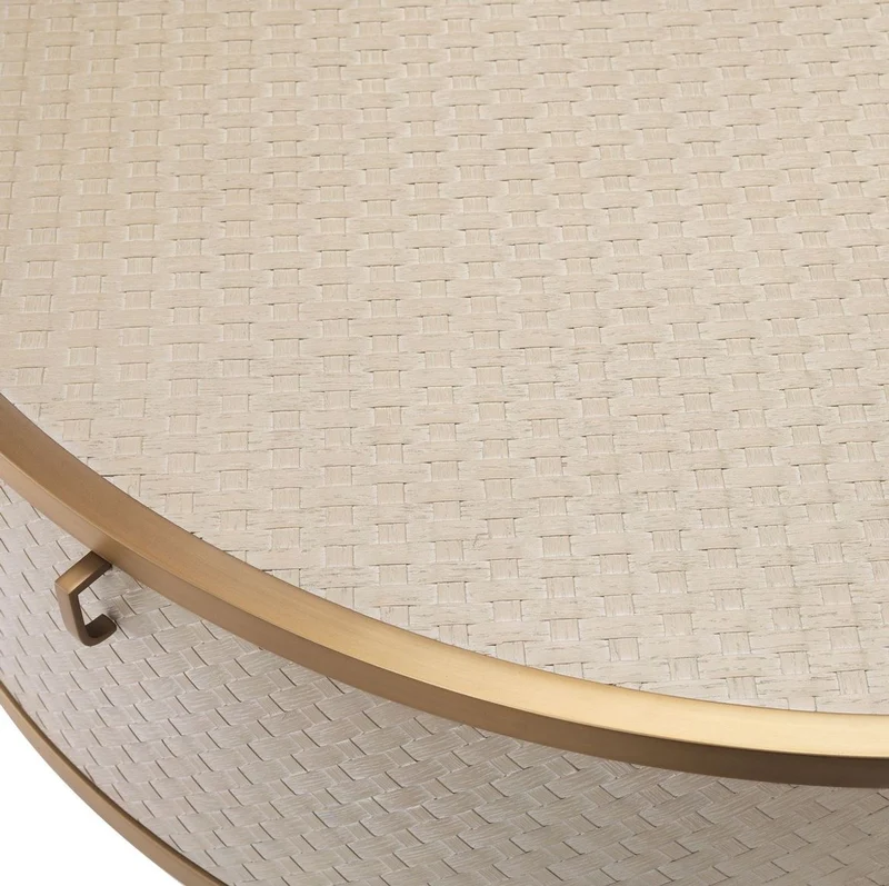 Casa Padrino Luxus Couchtisch Beige / Messingfarben Ø 100 x H. 40,5 cm - Runder Wohnzimmertisch mit 2 Schubladen - Luxus Wohnzimmer Möbel