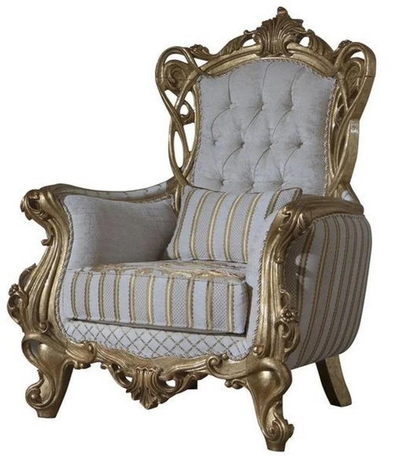 Casa Padrino Luxus Barock Wohnzimmer Set Gold / Weiß / Grau / Gold - 2 Sofas & 2 Sessel & 1 Couchtisch - Barock Wohnzimmer Möbel - Edel & Prunkvoll