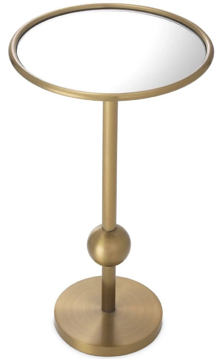 Casa Padrino Luxus Beistelltisch Messingfarben Ø 26 x H. 45,5 cm - Runder Edelstahl Tisch mit Spiegelglas - Luxus Wohnzimmer Möbel