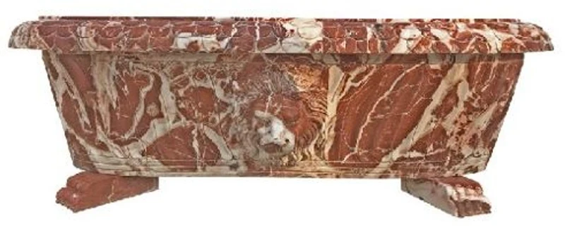 Casa Padrino Luxus Barock Badewanne Löwenkopf Rot / Weiß 180 cm - Freistehende Marmor Badewanne - Bad Accessoires - Edel & Prunkvoll