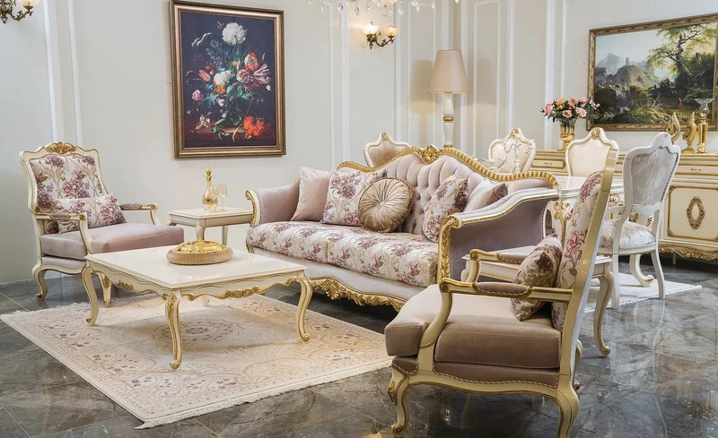 Casa Padrino Luxus Barock Sessel Rosa / Weiß / Gold 80 x 72 x H. 112 cm - Edler Wohnzimmer Sessel mit Blumenmuster und dekorativem Kissen - Barock Wohnzimmer Möbel