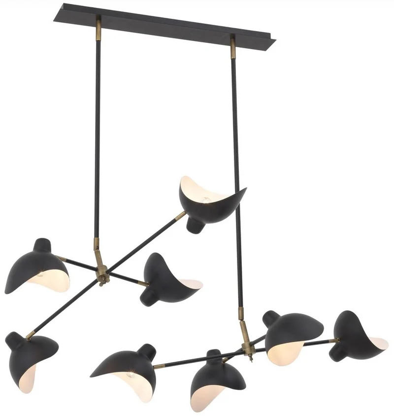 Casa Padrino Designer Kronleuchter Schwarz / Antik Messingfarben 152 x 100 x H. 140 cm - Eleganter Kronleuchter im 50er Jahre Stil mit verstellbaren Armen - Luxus Kollektion