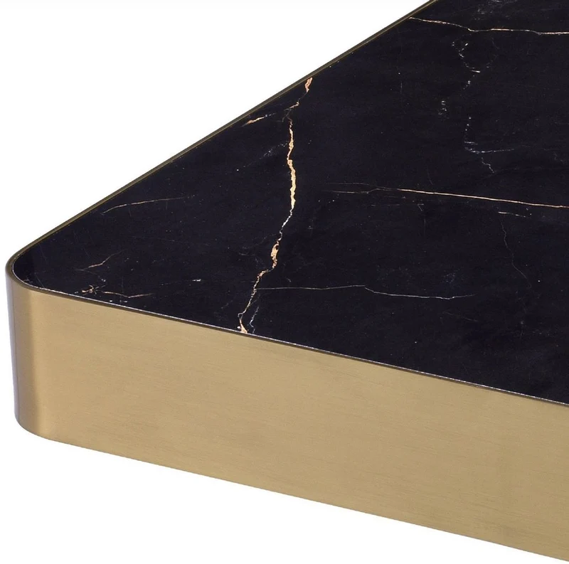 Casa Padrino Luxus Couchtisch Schwarz / Messingfarben 81 x 81 x H. 38,5 cm - Quadratischer Edelstahl Wohnzimmertisch mit Keramikplatte - Wohnzimmer Möbel - Luxus Möbel