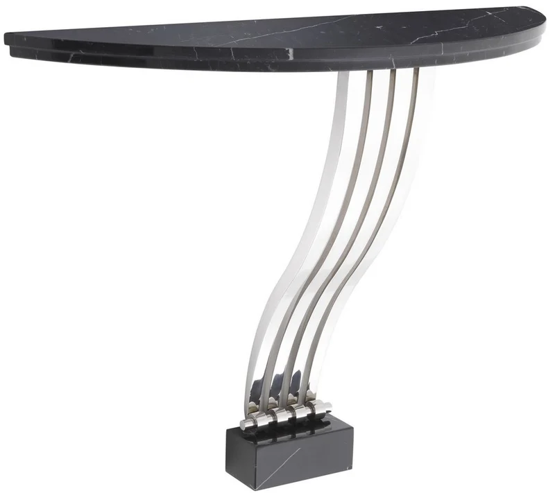 Casa Padrino Designer Konsole Schwarz / Silber 99 x 35 x H. 77,5 cm - Marmor Konsolentisch mit Edelstahl Gestell - Designer Möbel - Luxus Qualität
