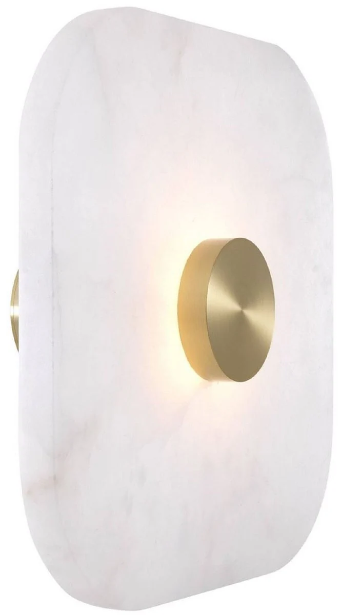 Casa Padrino Luxus LED Wandleuchte Alabaster / Hell Messingfarben 35 x 14,5 x H. 35 cm - Dimmbare Wandlampe mit quadratischem Alabaster Lampenschirm - Luxus Kollektion