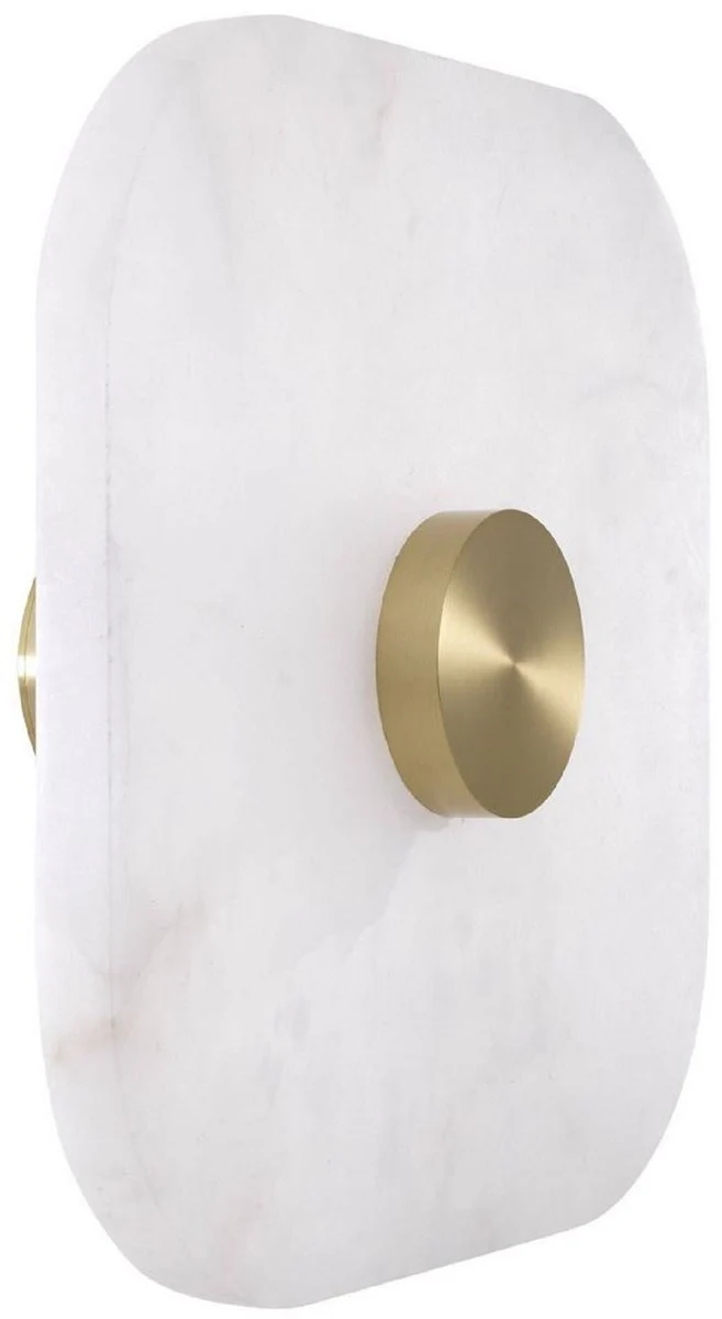 Casa Padrino Luxus LED Wandleuchte Alabaster / Hell Messingfarben 35 x 14,5 x H. 35 cm - Dimmbare Wandlampe mit quadratischem Alabaster Lampenschirm - Luxus Kollektion