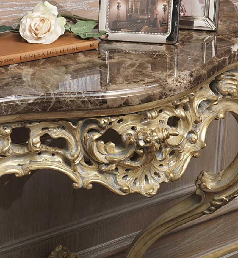 Casa Padrino Luxus Barock Möbel Set Konsole mit Spiegel Gold / Grau / Braun - Prunkvoller handgeschnitzter Konsolentisch mit Wandspiegel - Hotel Restaurant Schloss Möbel - Luxus Qualität - Made in Italy