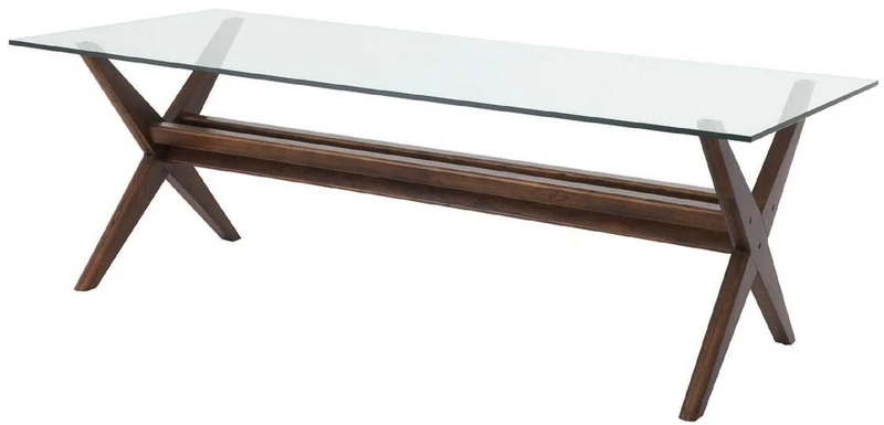 Casa Padrino Luxus Esstisch Braun 230 x 100 x H. 77 cm - Massivholz Küchentisch mit Glasplatte - Rechteckiger Esszimmertisch - Luxus Esszimmer Möbel