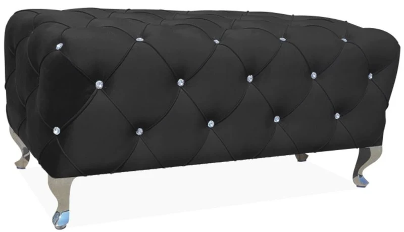 Casa Padrino Barock Sitzbank 100 x 50 x H. 46 cm - Verschiedene Farben - Gepolsterte Bank mit Glitzersteinen und Edelstahl Beinen - Barock Möbel