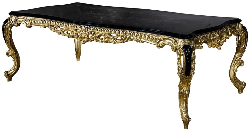 Casa Padrino Luxus Barock Esszimmer Set Braun / Schwarz / Gold - 1 Esstisch & 6 Esszimmerstühle - Prunkvolle Esszimmer Möbel im Barockstil